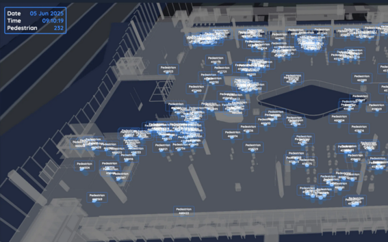 A screenshot of a real-time copy of the congestion in the Helsinki Airport departure hall. (Image: Untangling People Flow consortium)